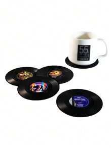 4入組創意復古cd杯墊黑膠唱片隔熱墊,適用於杯子 - 彩色 - 查看 1