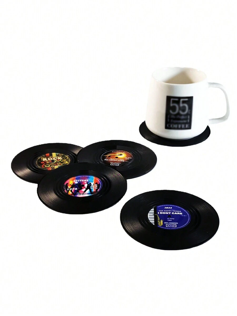 4入組創意復古cd杯墊黑膠唱片隔熱墊,適用於杯子 - 彩色 - 查看 1