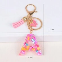 新的流蘇蝴蝶英文字母鑰匙扣女孩樹脂壓克力袋配飾掛飾 - 彩色 - 查看 18