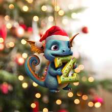 聖誕節可愛龍寶寶帶聖誕老人帽子掛飾聖誕樹裝飾 2024 新年亞克力扁平家庭節日裝飾禮品汽車掛件 - 鏽棕色 - 查看 2