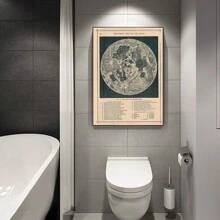1张复古海报，月球地图，太空海报，月相海报，暗黑学院风装饰画，精美天文海报，复古墙面印刷太空海报，画廊，卧室，办公室墙面艺术装饰（无框/有框） - 黑色 - 查看 5