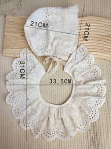1pc Infant & Toddler Girls' Beige Lace Elegant Bib & Hat Set, Suitable For Everyday Outdoor Wear