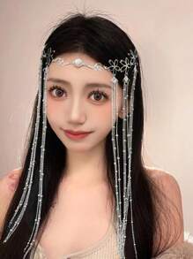 1條復古蝴蝶髮鏈,帶珍珠和流蘇,異國風情 - 銀色 - 查看 1