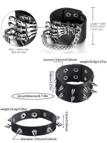 Yanxyad 1 Piece Spiked Studded Bracelet Black Leather Rivet Punk Bracelet Cuff Wrap Bangle Snap Button Metal Wristband For Men