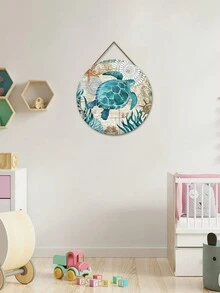 1入組海洋動物海龜裝飾掛牆門掛牌復古怪異pvc圓板門掛標牌,適用於農舍門廊前門家居裝飾 30*30 Cm (12*12 英吋) - 彩色 - 查看 2