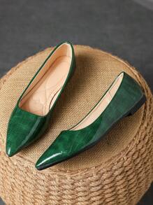 MonaNise 女式舒適尖頭黃色扁鞋,黑蛇紋設計,暗藍至橄欖綠單色,秋季休閒旅行佳選 - 綠色 - 查看 7