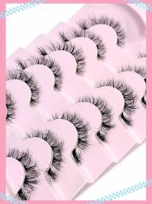 Asiteo 7 Pairs 3D Transparent False Eyelashes With Natural Soft Faux Mink Lashes, Fluffy Criss-Cross Curly Cat Eye Fake Eyelashes - 黑色 - 查看 4