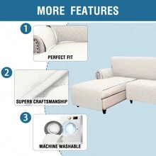 MIFXIN Sectional Couch Cover 1 Piece Reversible Waterproof L-Shaped Sofa Cover Chaise Lounge Couch Furniture Protector Slipcover For Pet Dogs Cats With Elastic Straps - trắng - Xem 5