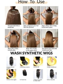 Kẹp Nối tóc 20 Inch Thẳng Dài 4 Bộ Miếng tóc giả Chất xơ Dày Giường đôi tiêu chuẩn Sợi ngang Nối tóc Đối với phụ nữ - Ash Nâu Hỗn hợp Vàng - Màu dương cầm - Xem 5