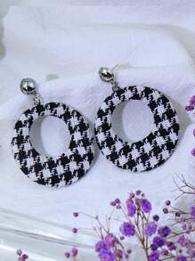 HANQI 2對/套時尚鏤空圓形和矩形耳墜適合女士日常裝飾 - 彩色 - 查看 4