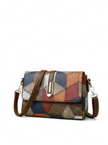 Women Crossbody Contrast Binding Blok Warna Adjustable Casual Vintage Fashionable - MultiWarna - View 3