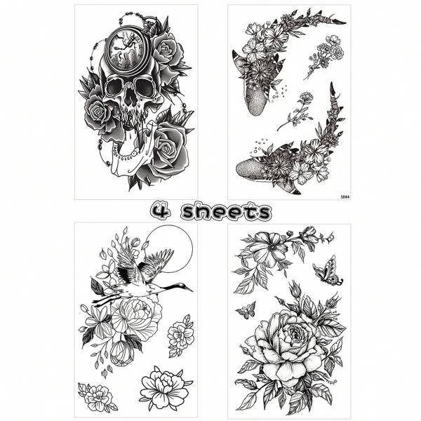 4 Half Arm Temporary Tattoos Sleeve Tattoos Waterproof Realistic Long