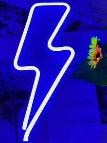 1pc Neon Lightning sign LED lights, hanging in indoor and outdoor lighting signs, decorative lights on wall doors, USB or battery powered LED lightning signs, suitable for bars, concert decorative lights, bedrooms, living rooms, Christmas Halloween Mother's Day Easter engagement wedding party friends dinner birthday party decorative lights - Blue - View 2