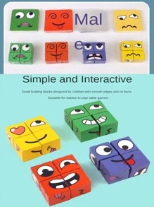 1 Juego de 41 piezas de bloques de construcción de rompecabezas con expresiones faciales cambiantes de emociones, juego de escritorio para educación Montessori, para dos jugadores y como regalo