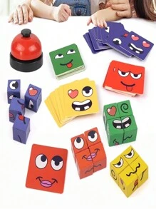 1 Juego de 41 piezas de bloques de construcción de rompecabezas con expresiones faciales cambiantes de emociones, juego de escritorio para educación Montessori, para dos jugadores y como regalo