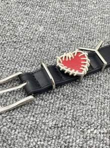 1 件紅色 Love 腰帶女腰帶金屬心形百搭腰帶復古情侶字母腰帶 - 黑色 - 查看 8