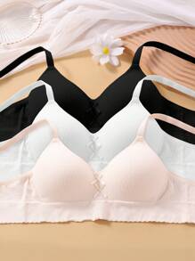 3-teiliges nahtloses BH Set mit Schleife, bügellos und mit glatter Oberfläche, bequeme Damen Unterwäsche, Lingerie