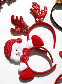 1set/5pcs Christmas-themed Glittering Reindeer Antlers & Santa Hat Headband Hair Accessories Set, Perfect For Holiday & Party Dance - Multicolor - View 7