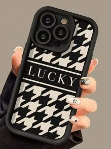 1 chiếc ốp lưng điện thoại họa tiết kẻ caro đen trắng may mắn, tương thích với iPhone, làm từ chất liệu tre đen, phiên bản quốc tế, không phải phiên bản nội địa. - Nhiều màu - Xem 4