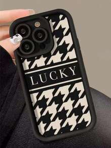1 chiếc ốp lưng điện thoại họa tiết kẻ caro đen trắng may mắn, tương thích với iPhone, làm từ chất liệu tre đen, phiên bản quốc tế, không phải phiên bản nội địa. - Nhiều màu - Xem 1
