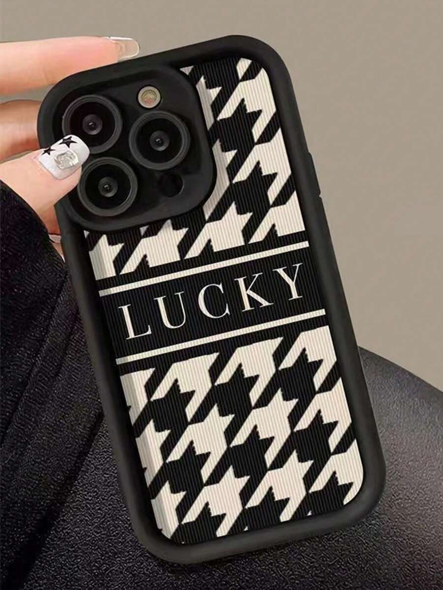 1 chiếc ốp lưng điện thoại họa tiết kẻ caro đen trắng may mắn, tương thích với iPhone, làm từ chất liệu tre đen, phiên bản quốc tế, không phải phiên bản nội địa. - Nhiều màu - Xem 1