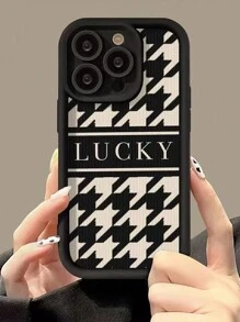 1 chiếc ốp lưng điện thoại họa tiết kẻ caro đen trắng may mắn, tương thích với iPhone, làm từ chất liệu tre đen, phiên bản quốc tế, không phải phiên bản nội địa. - Nhiều màu - Xem 2