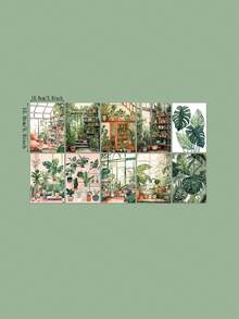 11入組（10張裝飾卡和1張自粘貼紙）,鄉村風格龜背葉植物裝飾卡,自製自粘香蕉樹插畫貼紙,家居裝飾,臥室,客廳,剪貼簿 - 彩色 - 查看 7