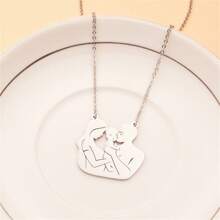 母親父親及傳家寶項鍊,父母兒女家族項鍊不銹鋼魅力吊墜鏈項鍊 - 銀色 - 查看 3