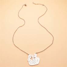 母親父親及傳家寶項鍊,父母兒女家族項鍊不銹鋼魅力吊墜鏈項鍊 - 銀色 - 查看 4