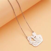 母親父親及傳家寶項鍊,父母兒女家族項鍊不銹鋼魅力吊墜鏈項鍊 - 銀色 - 查看 1