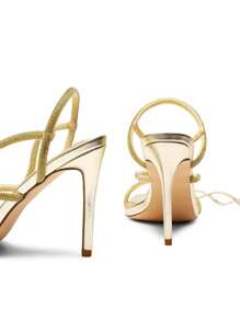 Women Stiletto Heeled Strappy Sandals, Rhinestone Decor Tie Leg Design Sandals, Glamorous Party Heeled Sandals For Summer Spring Wearing - 香檳色 - 查看 3