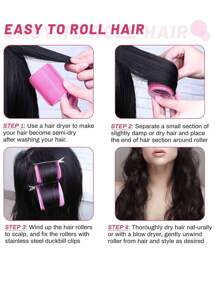 Set de 24 Rulos Jumbo Para Cabello Con 12 Rulos Grandes Y 12 Clips Para Cabello Para Cabello Largo O Mediano Con Volumen,herramientas para el cabello - Rosa Fucsia - Ver 4