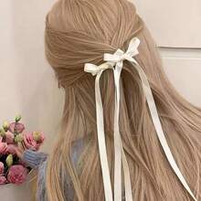 2入組女孩米色Y2k甜美風格絲帶蝴蝶結髮圈，適用於馬尾和辮子，適用於假日派對和日常使用 - 米色 - 查看 5