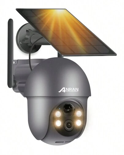  ANRAN Security Camera Wireless Outdoor With 360° View, 2K Solar Outdoor Camera With Smart Siren, Spotlights, Color Night Vision, PIR Human Detection, Pan Tilt Control, 2-Way Talk, IP65, Q1 Grey