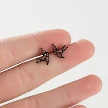1Pair Stainless Steel Swallow Earrings Small Birds Pendant Animal Jewelry For Women Cute Hummingbird Ear Studs Gifts - Silver - View 7