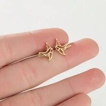 1Pair Stainless Steel Swallow Earrings Small Birds Pendant Animal Jewelry For Women Cute Hummingbird Ear Studs Gifts - Silver - View 3