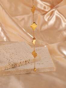 1 PC Of Personalized Light Luxury Design, Simple Stainless Steel Glossy Lucky Flower Bracelet, Suitable For Women's Daily Wear Valentines - Silver - View 7