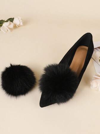 1 Pair Black Fluffy Pom Pom Shoe Clips, Suitable For Wedding Heels, Flats, DIY Removable Shoe Decorations