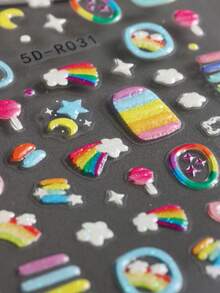 可愛卡通 5d 浮雕果凍指甲貼糖果色卡通心形美甲貼紙卡哇伊彩色幾何線條花卉指甲貼花 - 彩色 - 查看 5