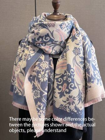 1 件女用舒適優雅印花圍巾,溫暖披肩,適合戶外活動