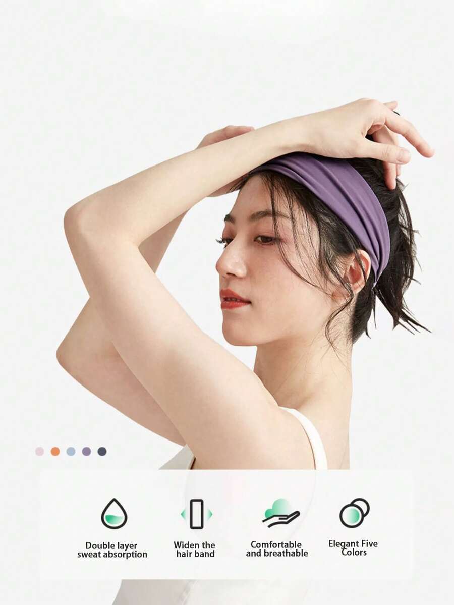 1 件純色舒適運動瑜珈頭帶 - 紫色 - 查看 1