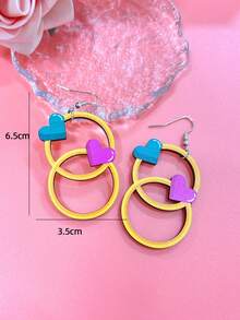 1 對卡通木製鏤空浪漫愛情主題耳環,帶有交叉心形和塗鴉印花,適合情人節、舞會、節日或音樂節 - 送給女朋友的完美約會禮物 - 彩色 - 查看 10