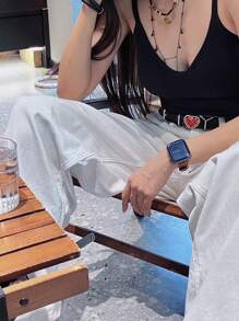 1 件紅色 Love 腰帶女腰帶金屬心形百搭腰帶復古情侶字母腰帶 - 黑色 - 查看 2