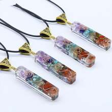 男女適用的多色碎石樹脂包裹天然石項鍊(適用於禮物和個人使用) - 彩色 - 查看 6