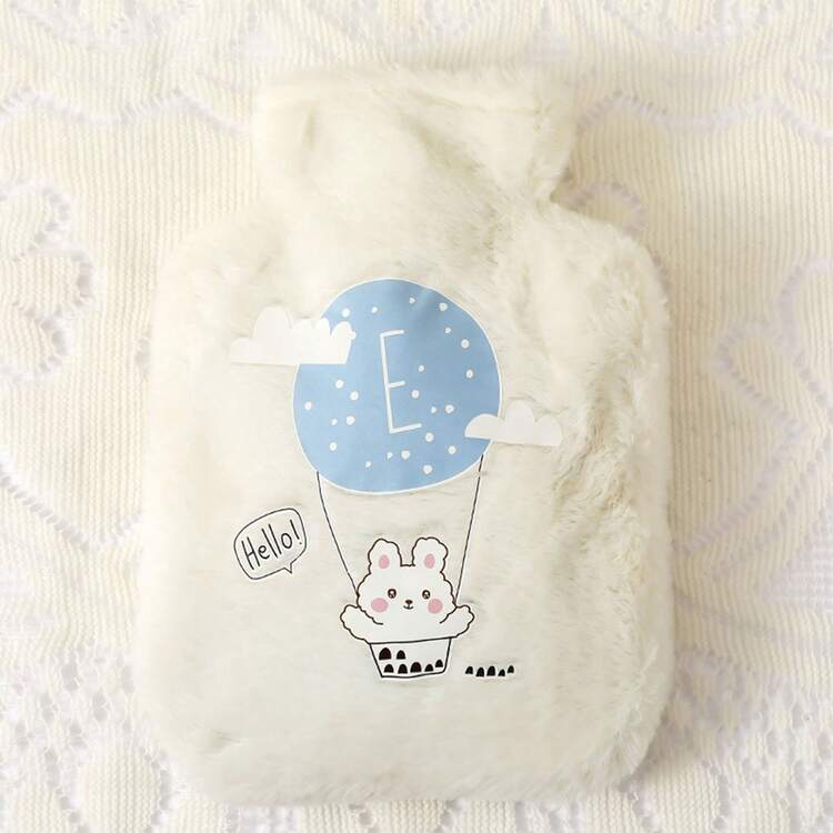 1pc Plush Cartoon Hot Water Bag, Rabbit Fur Hot Water Bottle With Explosion-Proof And Cute Design - White Balloon Rabbit - View 1