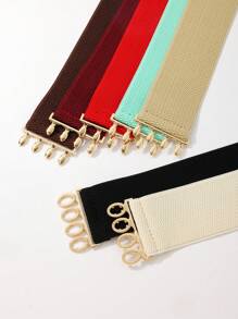 Simple And Versatile Double-buckle Elastic Waistband For Daily Coat And Dress Matching - Black - View 2