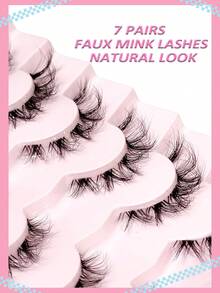 Asiteo 7 Pairs 3D Natural Transparent False Eyelashes With Lashes, Natural Delicate Faux Mink Eyelashes, Fluffy Curly Cat Eye False Lashes - 黑色 - 查看 5