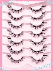 Asiteo 7 Pairs 3D Natural Transparent False Eyelashes With Lashes, Natural Delicate Faux Mink Eyelashes, Fluffy Curly Cat Eye False Lashes - 黑色 - 查看 3