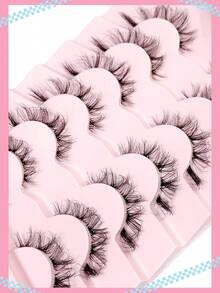 Asiteo 7 Pairs 3D Natural Transparent False Eyelashes With Lashes, Natural Delicate Faux Mink Eyelashes, Fluffy Curly Cat Eye False Lashes - 黑色 - 查看 4