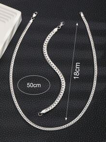 2pcs/Set Punk Hip Hop Cuban Link Necklace And Bracelet, Unisex Street Party Jewelry, Daily Wear - Silver - View 5
